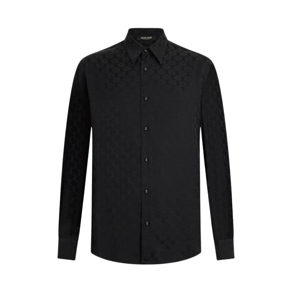 Roberto Cavalli Men's Black Monogram Mirror Snake Shirt