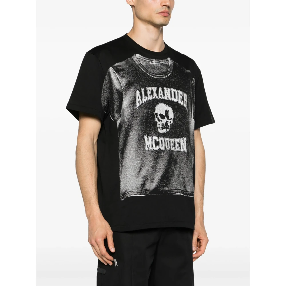 alexander mcqueen Zwart Logo Print Katoenen T-shirt Black Heren