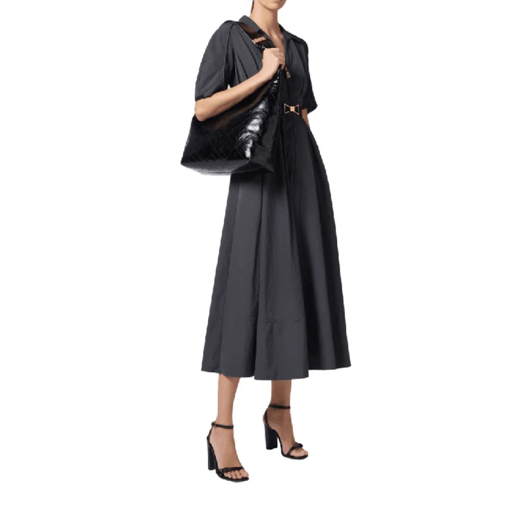Elisabetta Franchi Grafiet Riemjurk met Flare Gray Dames