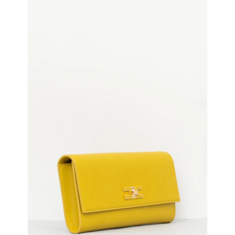 Elisabetta Franchi Gele Eco-lederen Schoudertas met Gouden Logo Yellow Dames