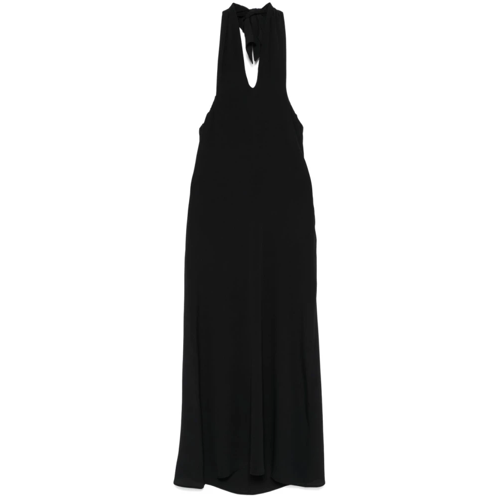 Federica Tosi Zwarte Crepe Midi Jurk met Halsband Black Dames