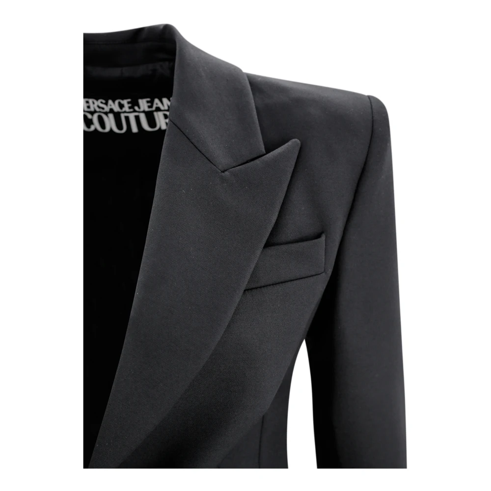 Versace Jeans Couture Zwarte Twill Jas met Logogesp Black Dames