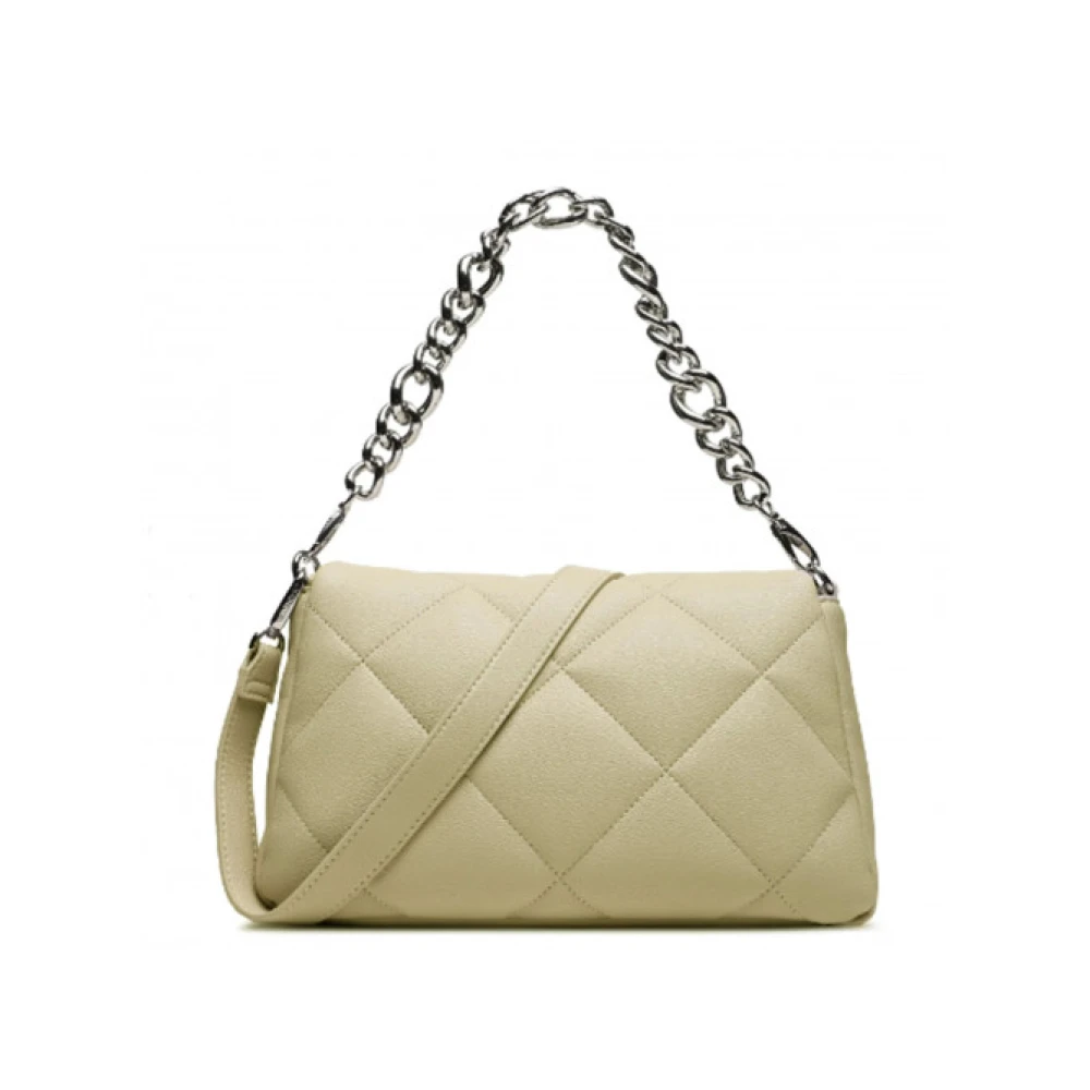 Valentino by Mario Valentino Beige Gewatteerde Schoudertas met Zilveren Accenten Beige Dames