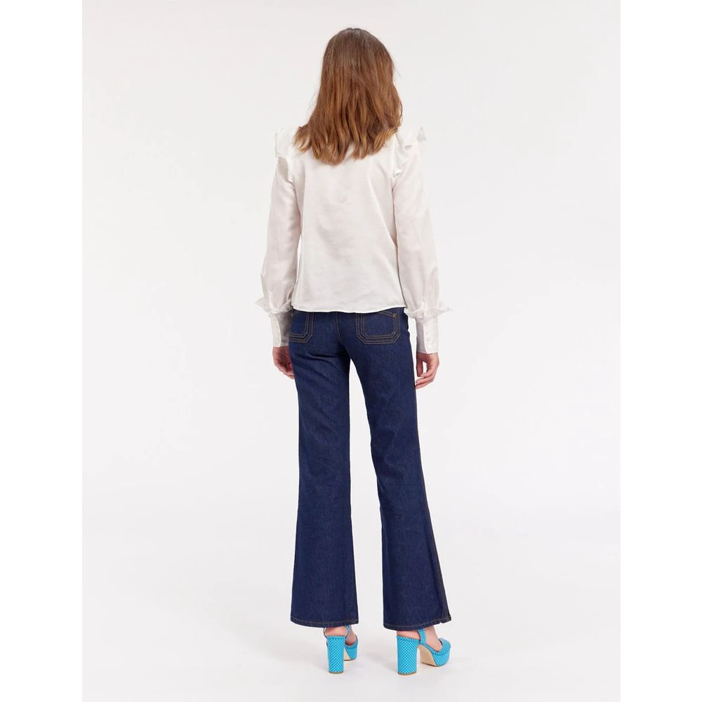 Ines De La Fressange Paris Moderne Gerimpelde Zijde Katoen Top White Dames