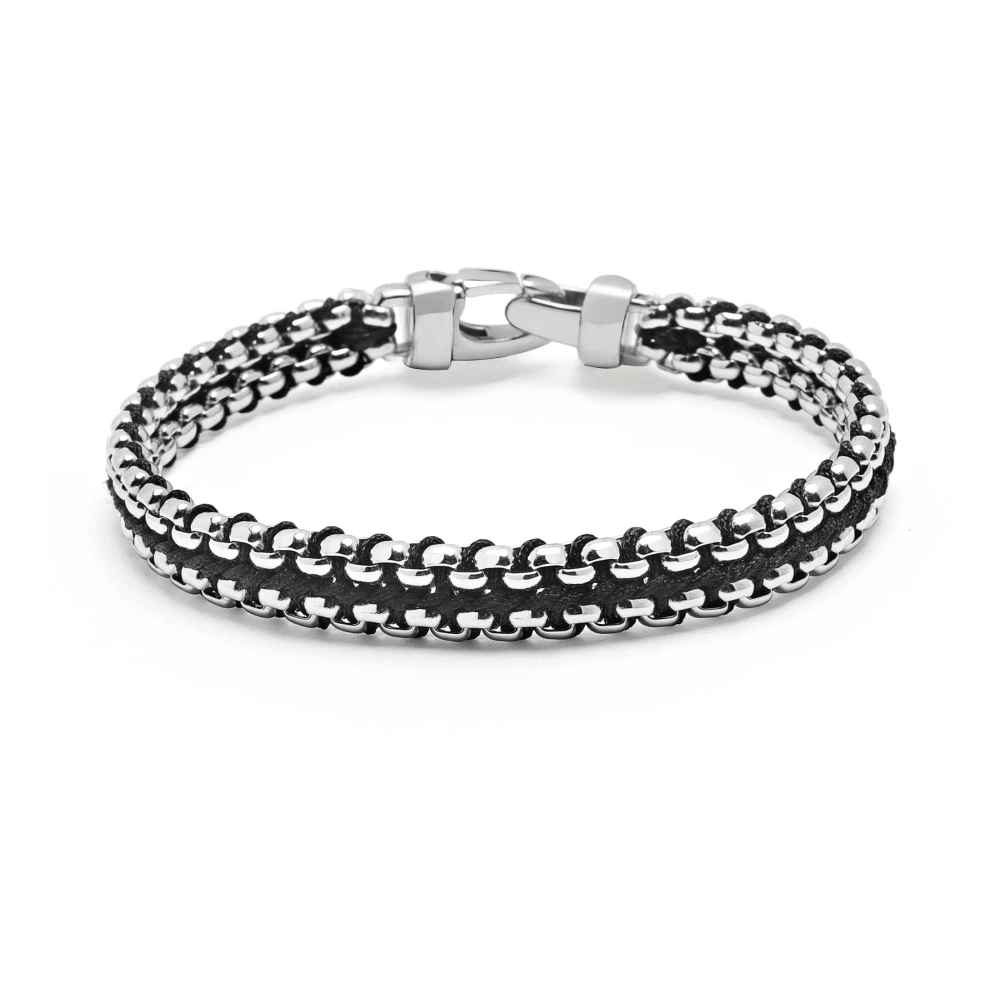 Nialaya Men's Gray Black Woven Box Chain Bracelet In Silver