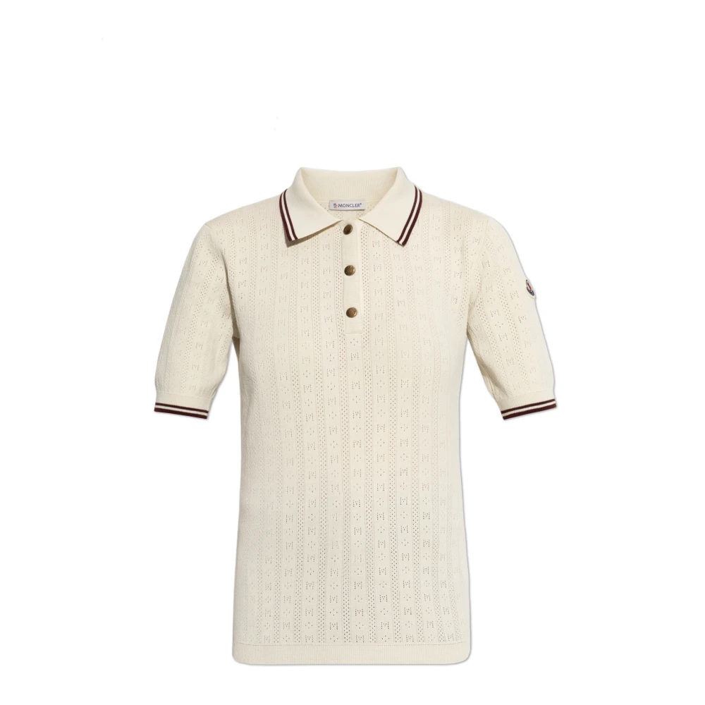 Moncler Beige Polo Shirt With Logo Patch - Female - Polo Shirts - M - Tops