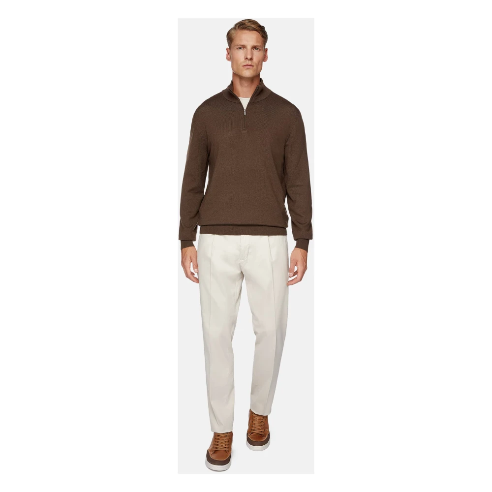Boggi Milano Merino Wol Halve Rits 12 Gg Brown Heren