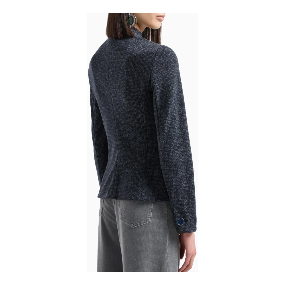 Emporio Armani Jacquard Jersey Jassen met Guru Kraag Blue Dames