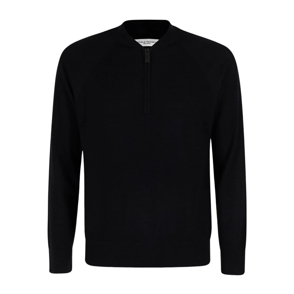 Paolo Pecora Merino Wol Half-Zip Trui Black Heren