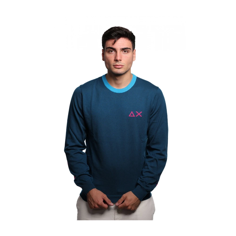Sun68 Blauwe Merino Katoen Trui K44130 Blue Heren