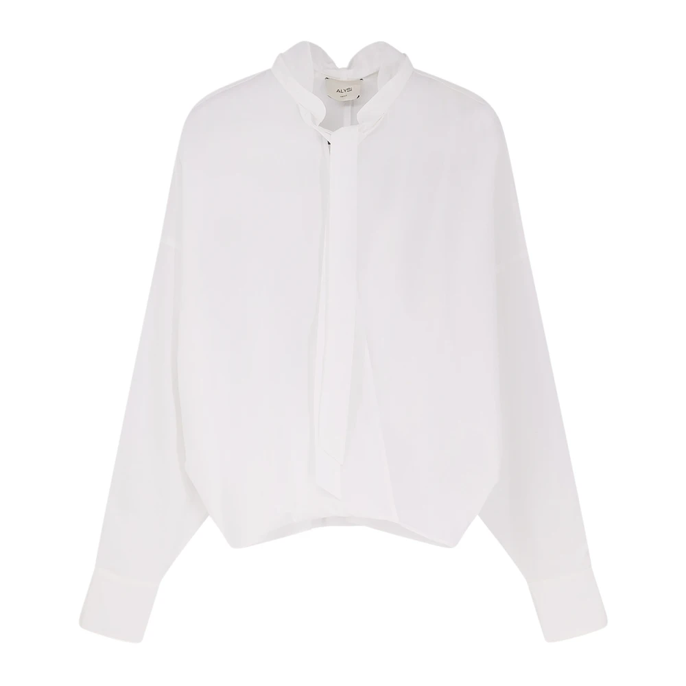 Alysi Women's White Blouses, S, V-Neck Bow Blouse