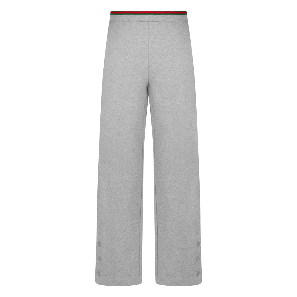 Gucci Women's Gray Wide Trousers, M, Cotton Jersey Leisure Trousers With Web