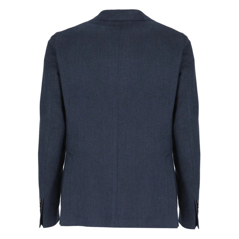 Lubiam Blauwe Katoenen Jas met Herringbone Patroon Blue Heren