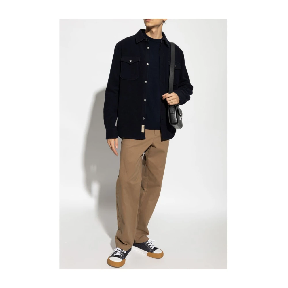 Woolrich Geborduurd Logo Navy Blue Sweater Blue Heren