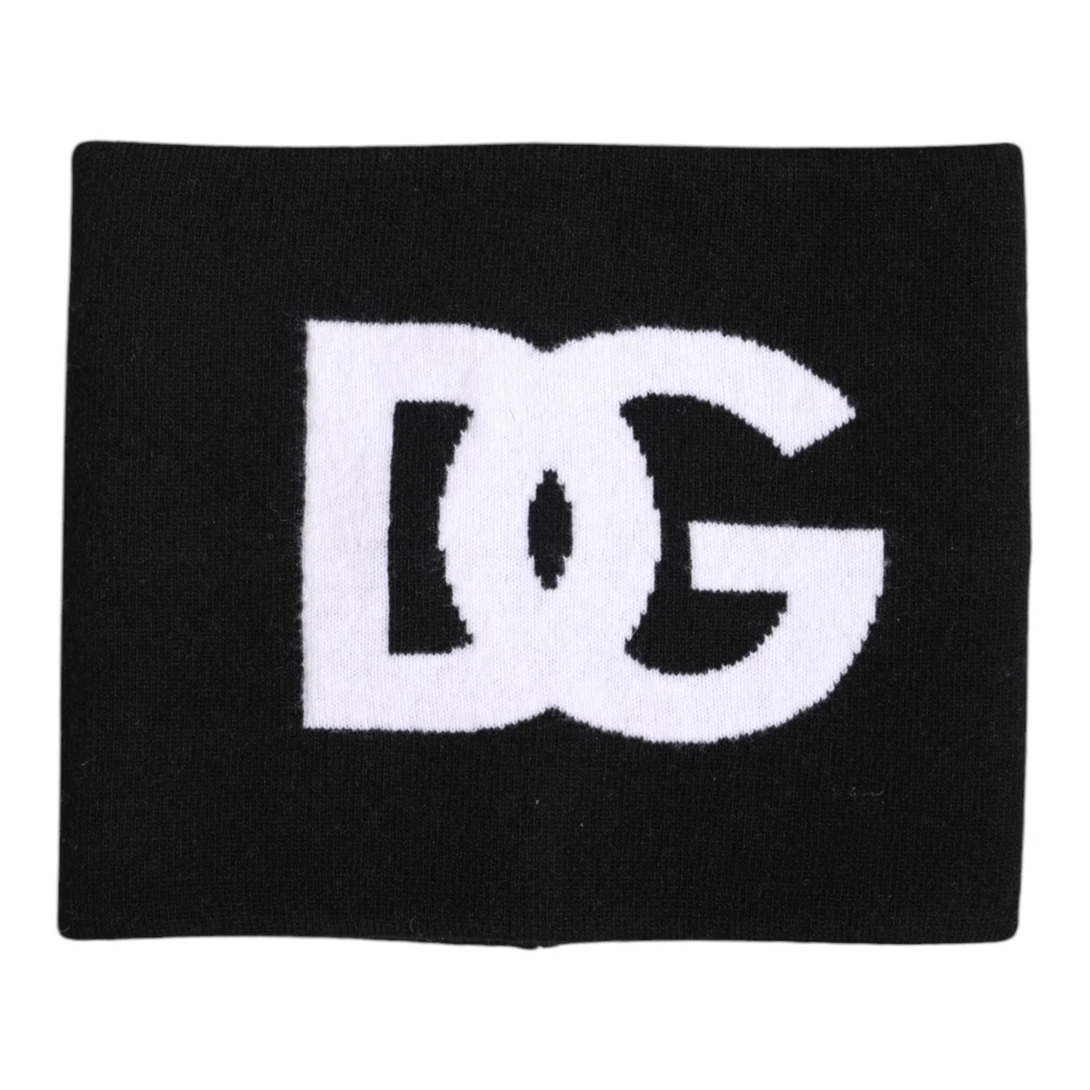 Dolce & Gabbana Unisex Black Winter Scarves, One Size, Logo Print Knitted Neck Warmer