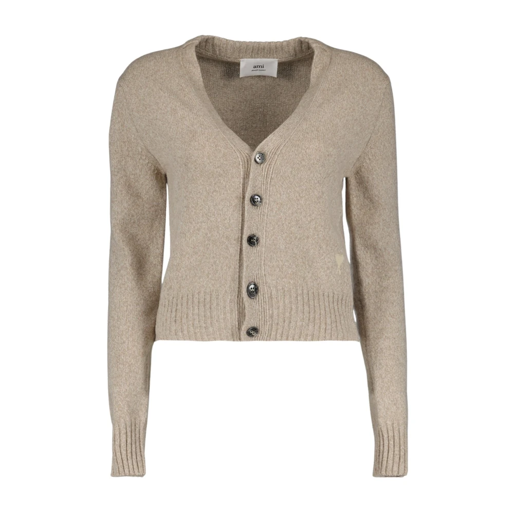 Ami Paris V-Hals Långärmad Cardigan Beige, Dam