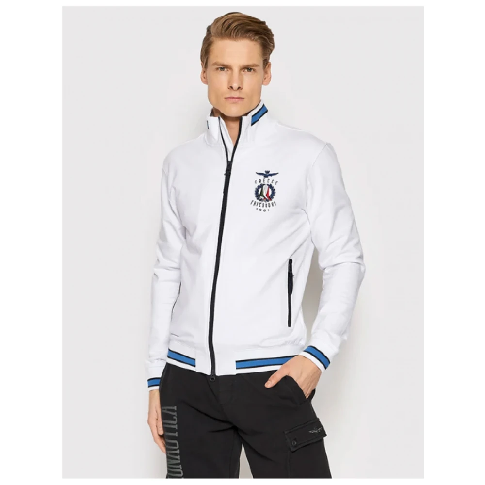 aeronautica militare Gestreepte Rits Sweater White Heren