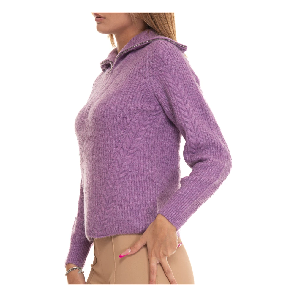 Suncoo Cable Knit Pullover met Cape Kraag Purple Dames