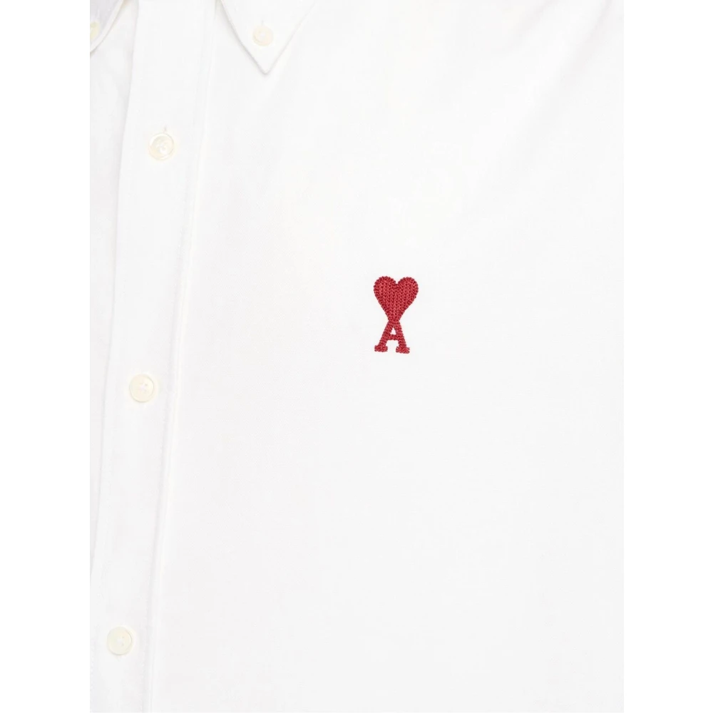 Ami Paris Witte Katoenen Overhemd met Hartmonogram White Heren