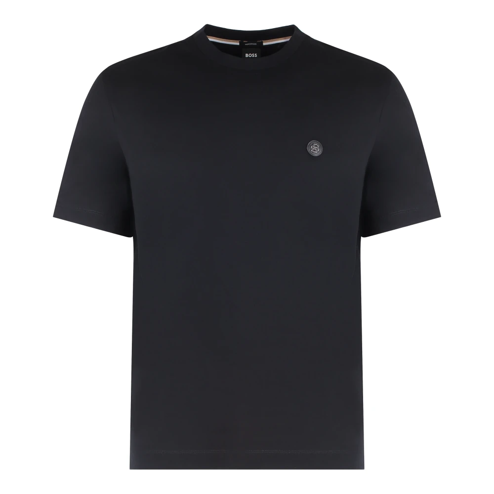 Hugo Boss Katoenen T-shirt met Front Logo Patch Black Heren