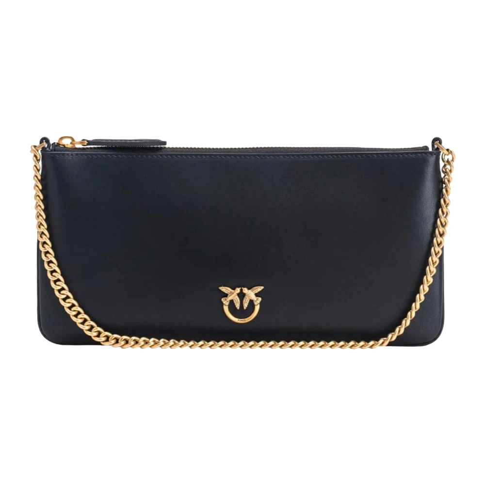 pinko Platte Horizontale Leren Schoudertas Black Dames