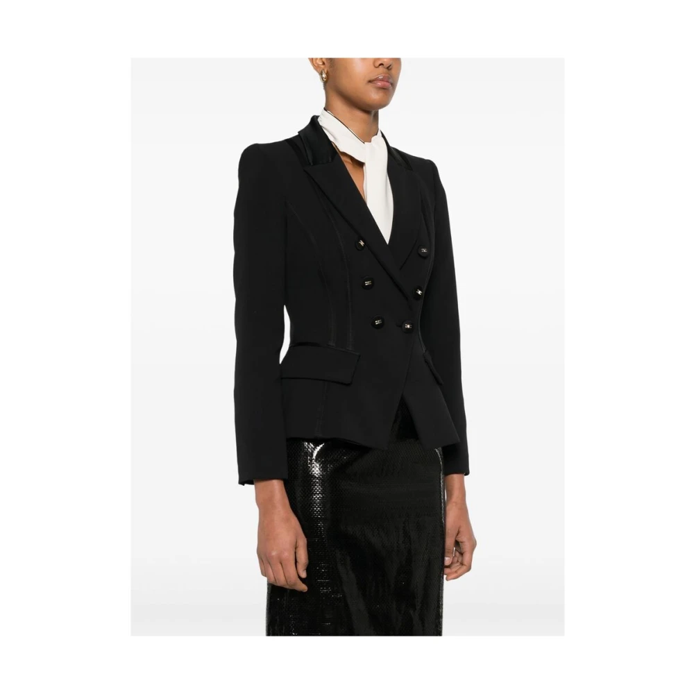 Elisabetta Franchi Zwarte double-breasted jas met klepzakken Black Dames