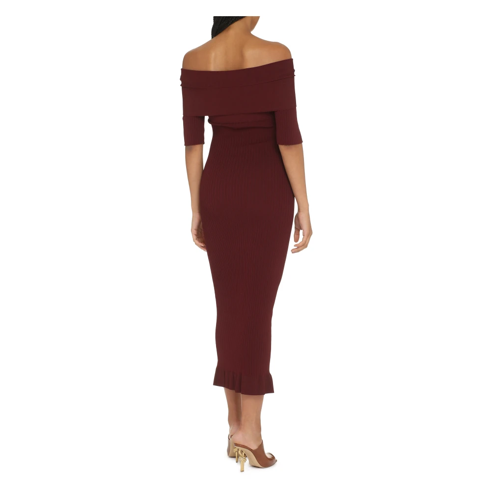 Philosophy di Lorenzo Serafini Geribbelde gebreide midi-jurk met off-shoulder halslijn Red Dames