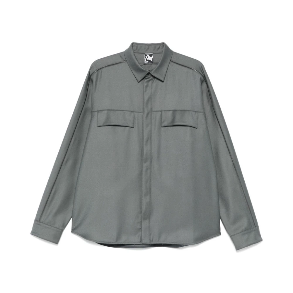 Gr10K Grijze Wollen Flanellen Overshirt Gray Heren