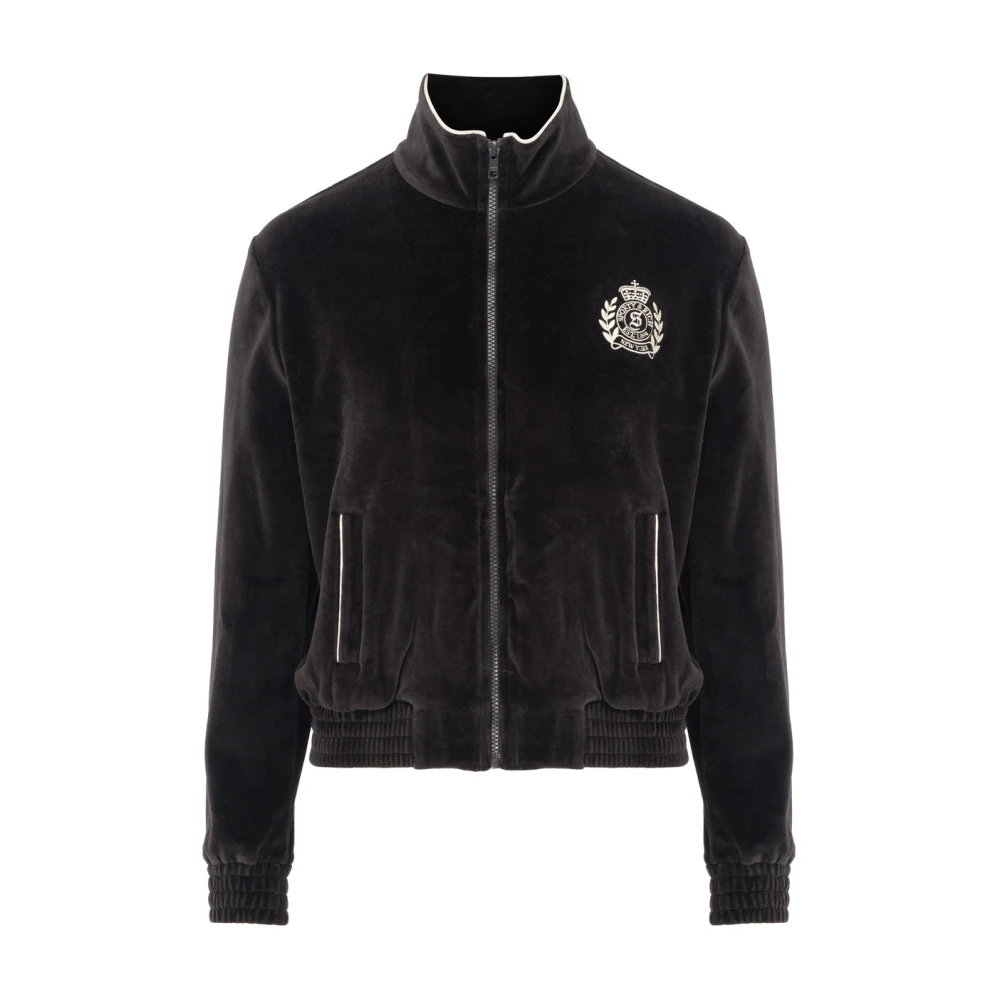 Sporty & Rich Zwarte Velvet NY Crest Sweatshirt Blue Dames