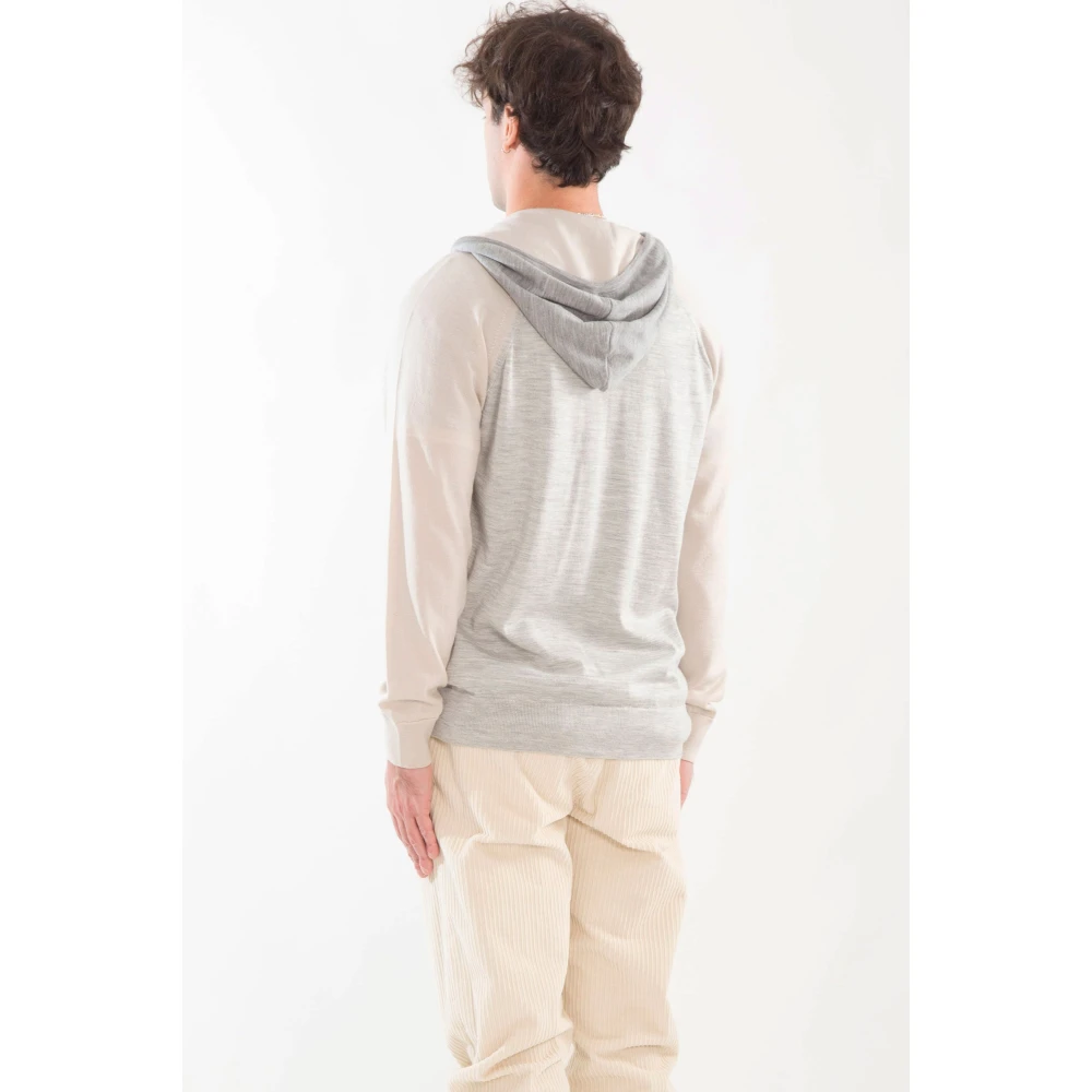 Eleventy Zijden Merino Gebreide Hoodie Beige Heren