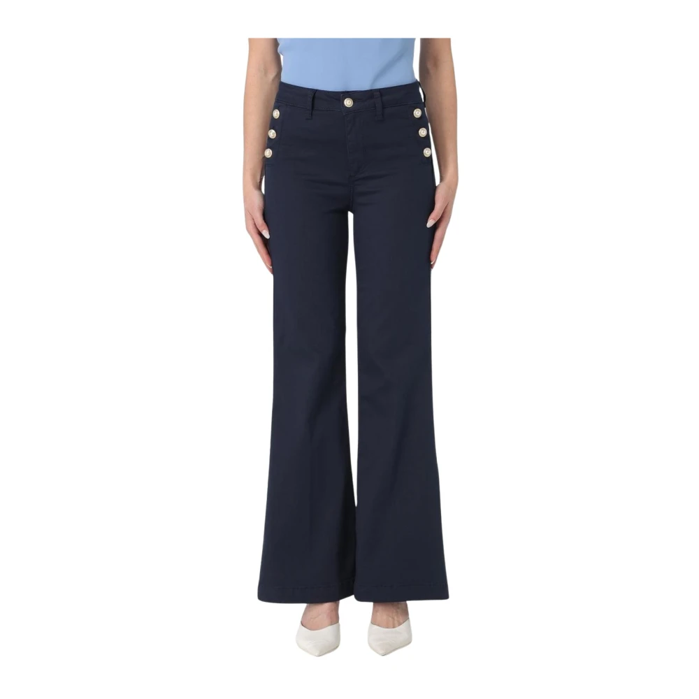 Liu Jo Vrouw Blauw Broeken Dames, W27, Katoen, Wijde Pijpen Broek Met Knopen