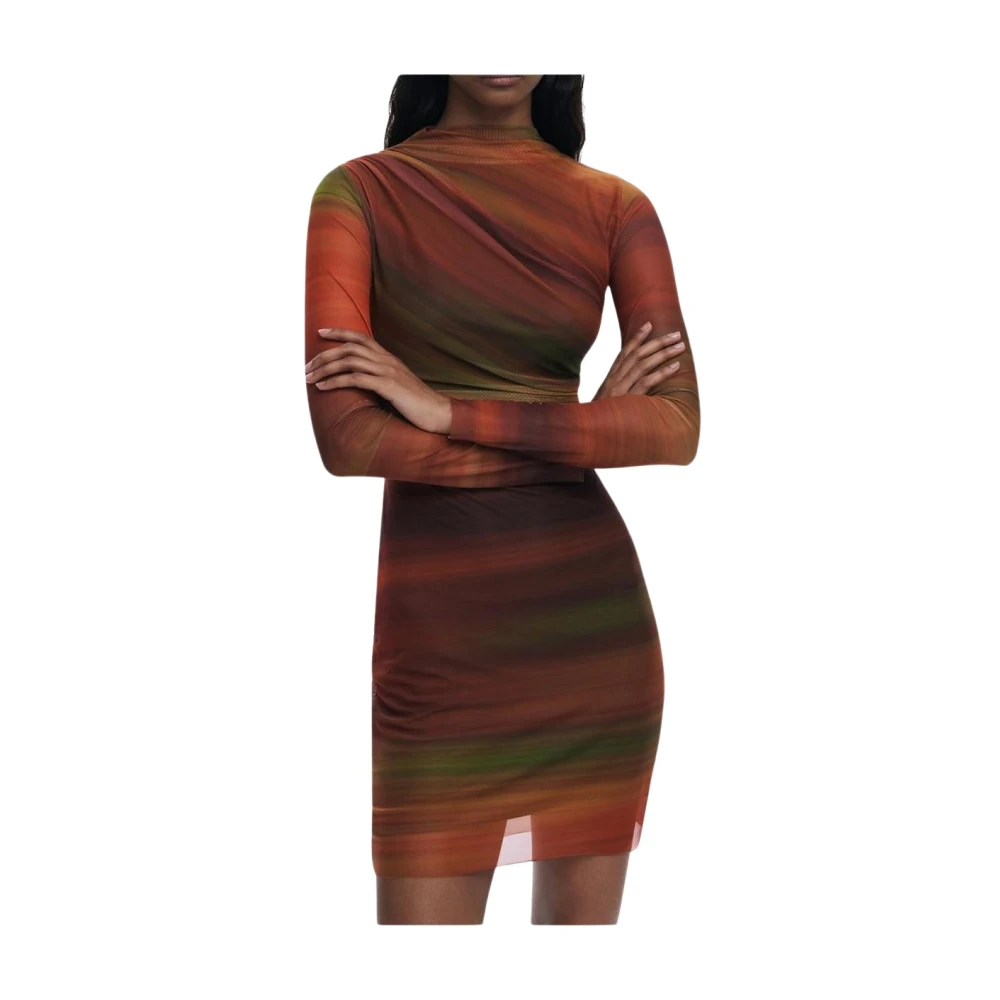 Desigual Vrouw Oranje Kleedjes Dames, L, Polyester, Midi-Jurk Met Ruches