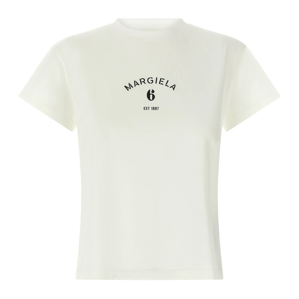 Mm6 Maison Margiela Women's White T-Shirts, L, Cotton Jersey T-Shirt