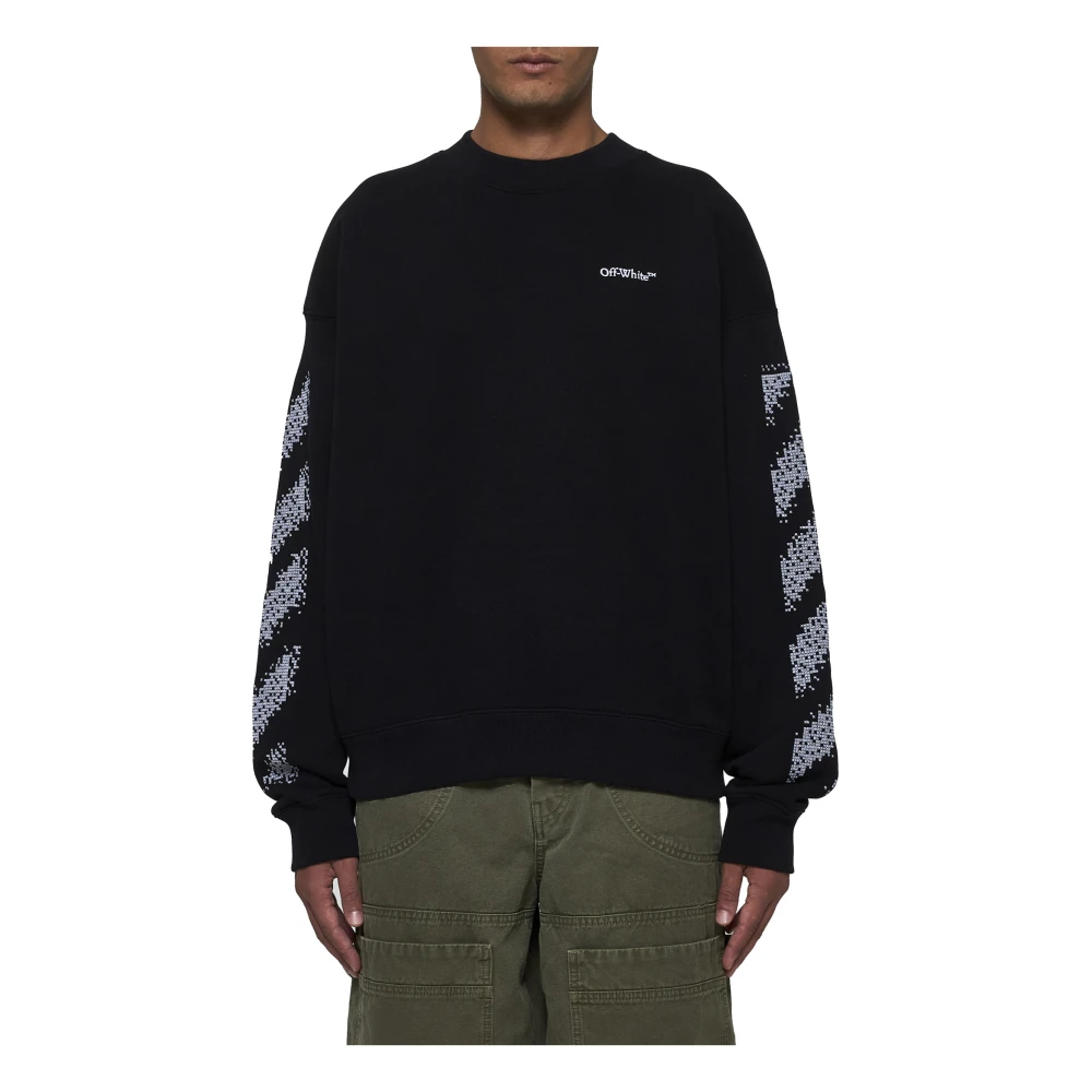 Off White Zwarte Skater-Fit Sweatshirt met Pixel Diag Black Heren