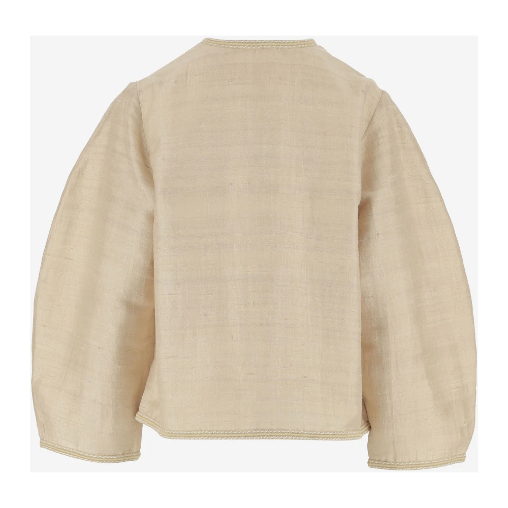 By Malene Birger Zijden V-hals top met wijde mouwen By Herenne Birger Beige Dames