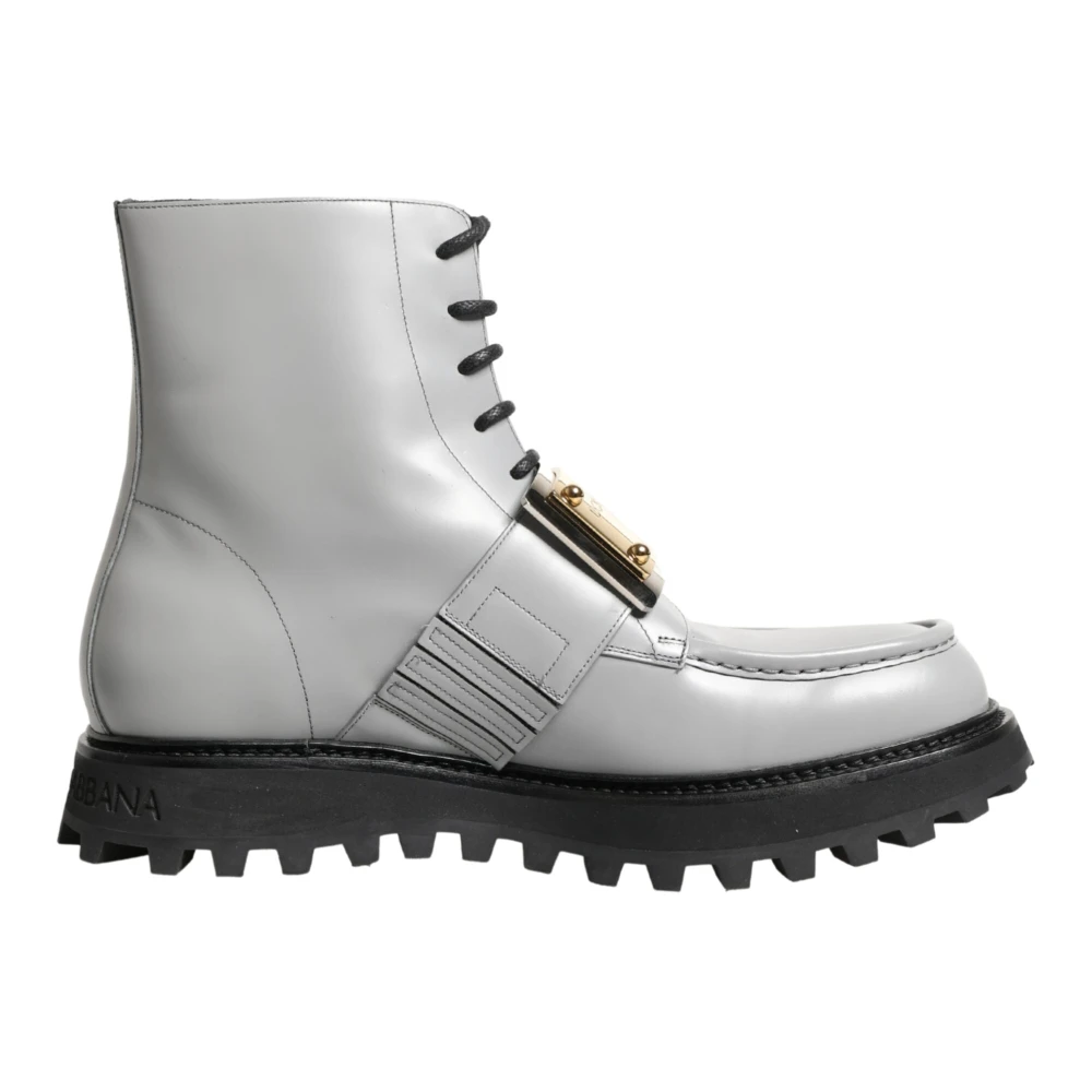 Dolce & Gabbana Men's Gray Lace-Up Boots, 11 Uk, Ankle Boots