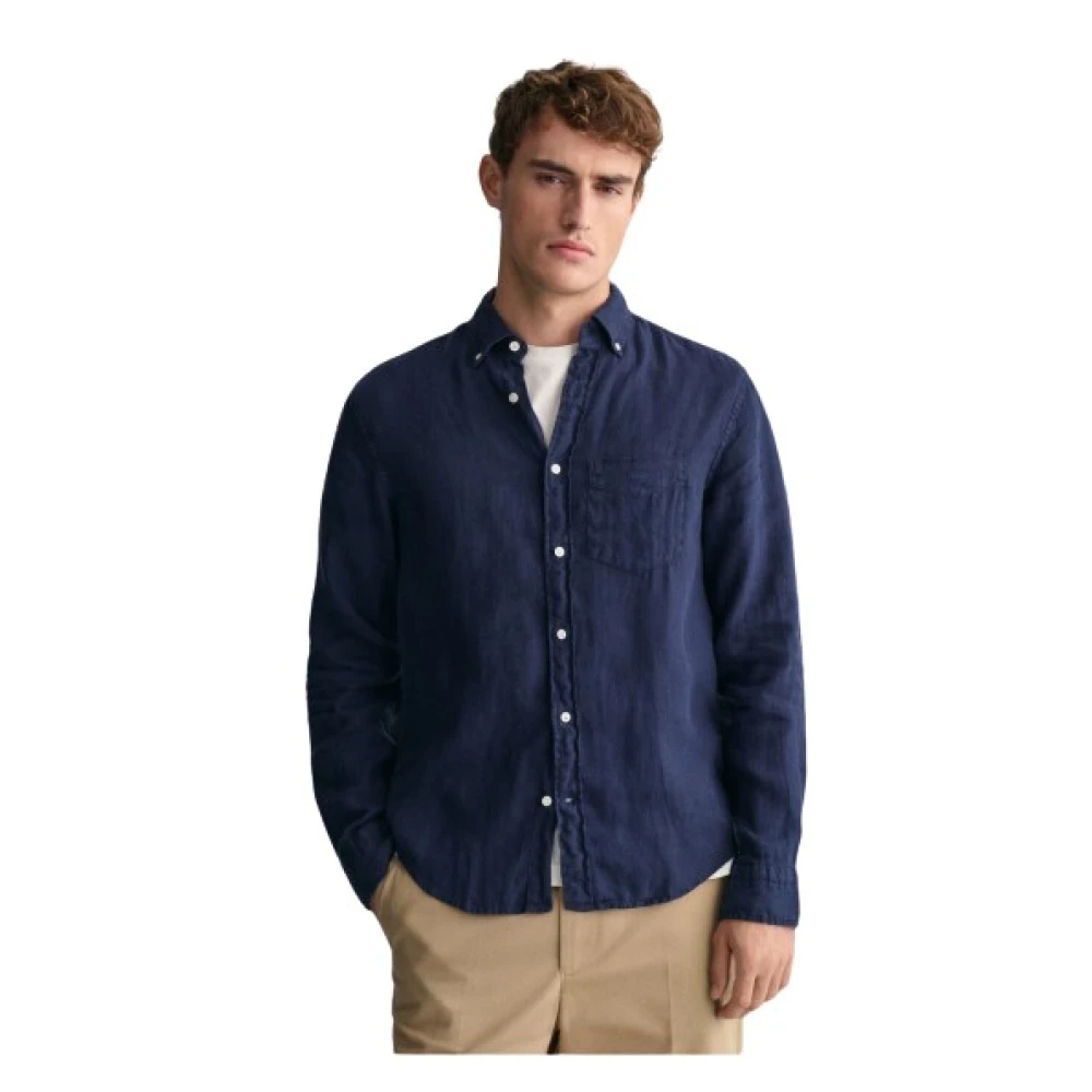 Gant Men's Blue Linen Regular Fit Shirt 2XL