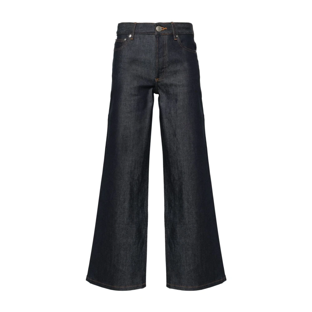 A.p.c. Women's Black Wide Jeans, W30, Indigo Denim Trousers With Contrast Stitching