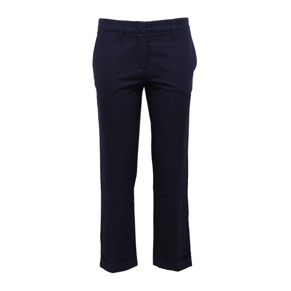 Aspesi Women's Blue Straight Trousers, S, Checked Denim Trousers