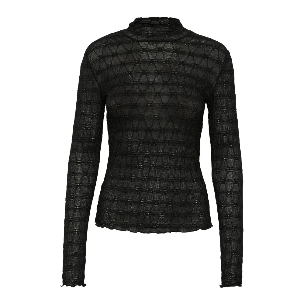 Kaffe Elegante longsleeve top met gekrulde randen Black Dames