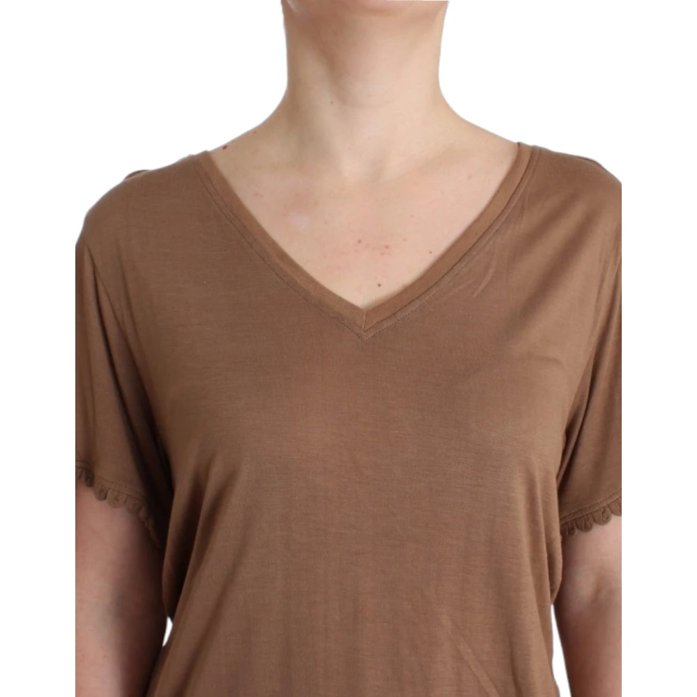 John Galliano Bruin Rayon Elegant Kortmouw Top Brown Dames