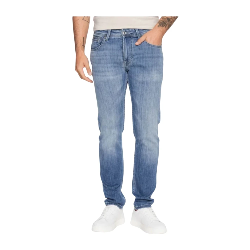 Pepe Jeans Slim Fit Denim Jeans met Patched Logo Blue Heren