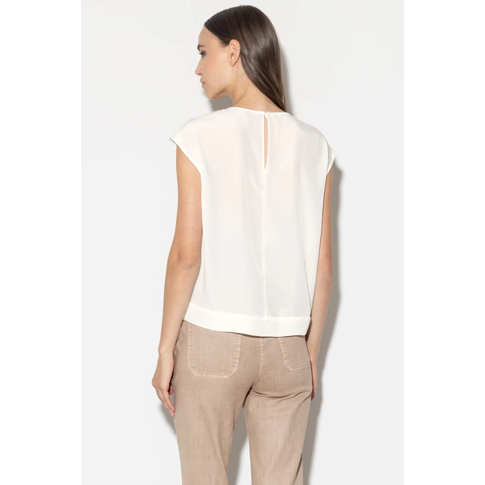 LUISA CERANO Flowing Techno-Zijden Top met Cut-Out Detail White Dames