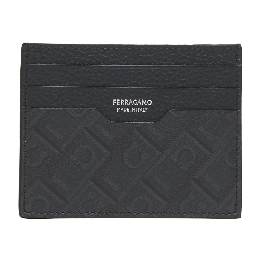Ferragamo Men's Black Wallets & Cardholders, One Size, Leather Card Holder With Logo