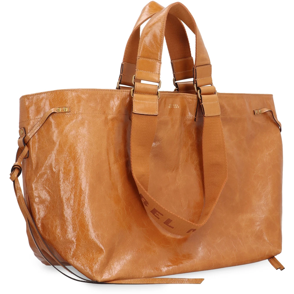 Isabel marant Leren Tote Tas met Stoffen Handvatten Brown Dames