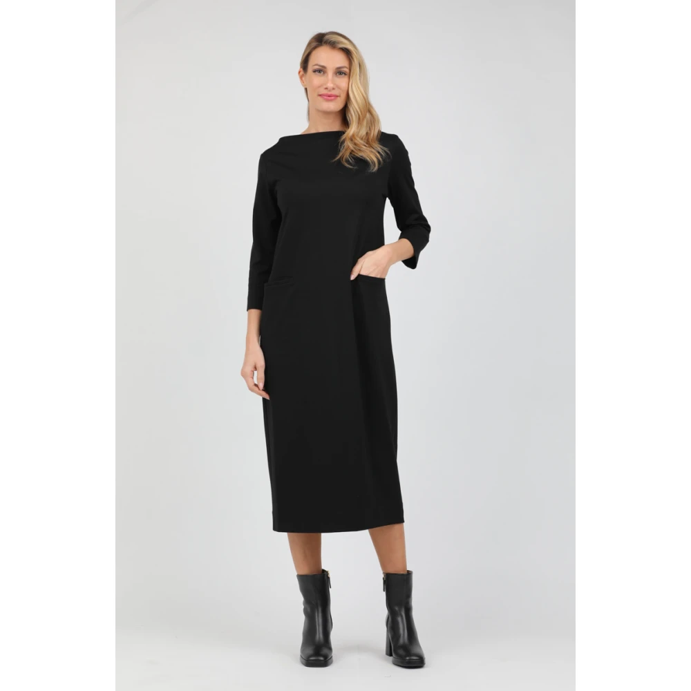 Alpha Studio Lange bootnek jurk met driekwart mouwen Black Dames