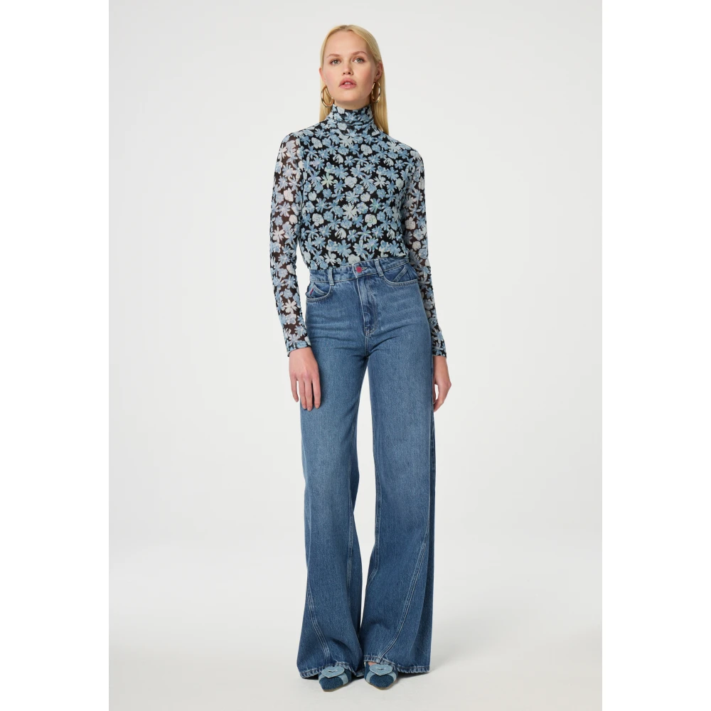 Fabienne Chapot Hart Geborduurde Wide Leg Jeans Blue Dames
