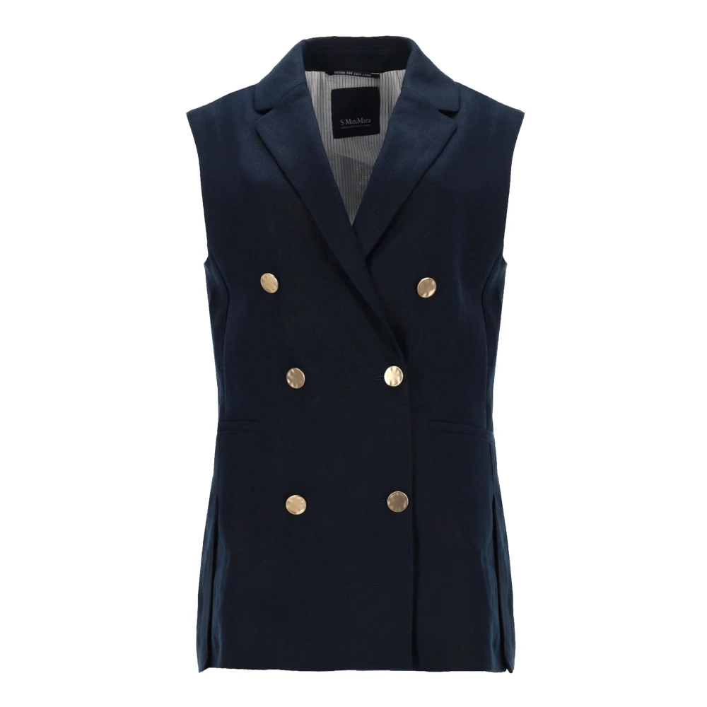 Max Mara Women's Blue Linen Basketweave Gilet