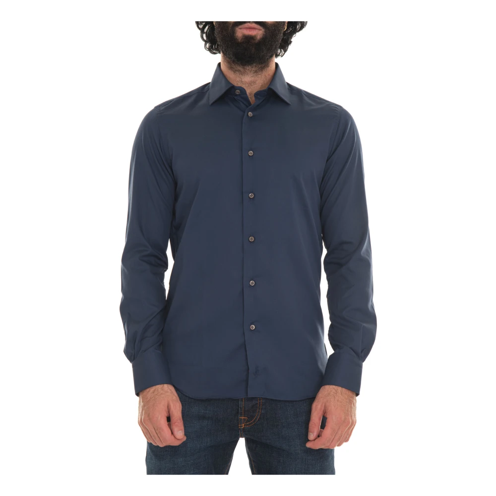 Càrrel Effen Katoenen Overhemd met Bijpassende Clutch Blue Heren