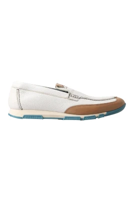 Läder Slip-On Loafers Vit Brun